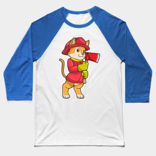 Cat as Firefighter with Ax Baseball T-Shirt